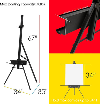 MEEDEN Atelierstaffelei mit Einzelmast aus Aluminium, 175cm Bodenstativ Ausstellungsstand für Künstl