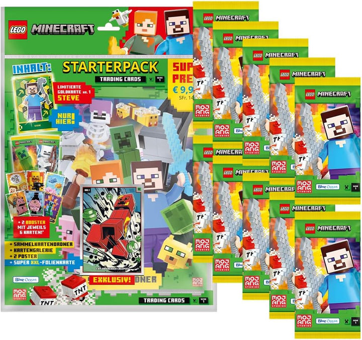 Bundle mit LEGO Minecraft Serie 1 Trading Cards - 1 Starter + 10 Booster + Exklusive Collect-it Hüll
