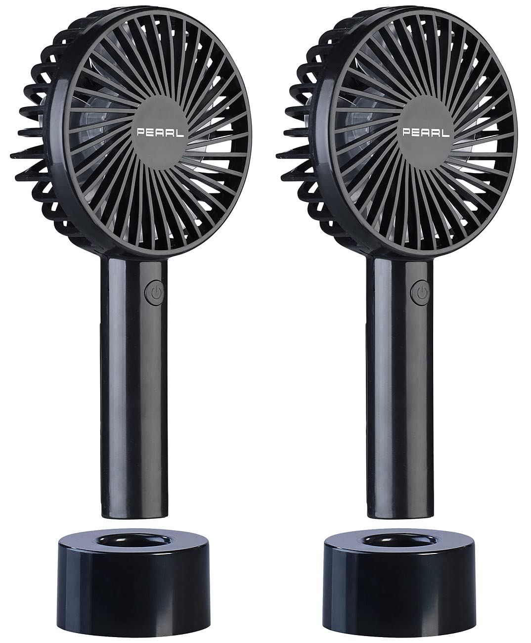 PEARL Akku Handventilator: 2er-Set 2in1-Hand- & Tisch-Ventilatoren, Akku- & USB-Betrieb, 3-stufig (V