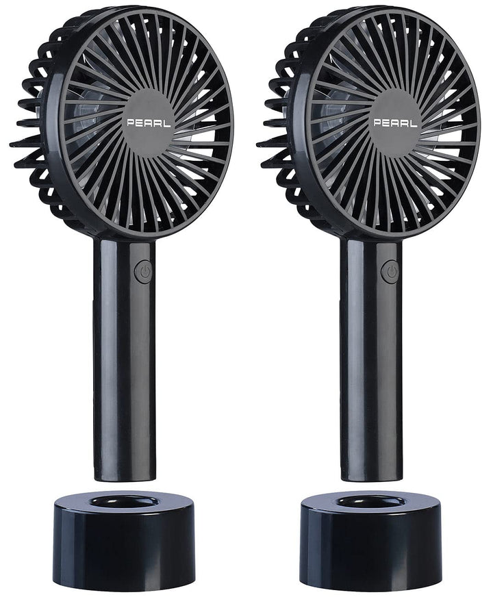 PEARL Akku Handventilator: 2er-Set 2in1-Hand- & Tisch-Ventilatoren, Akku- & USB-Betrieb, 3-stufig (V