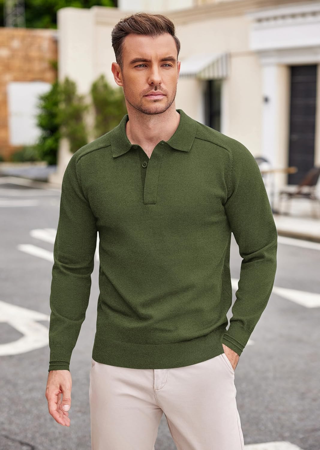 COOFANDY Polo Pullover Herren Pullover mit Polokragen Strick Poloshirt Langarm Business Pullover Win