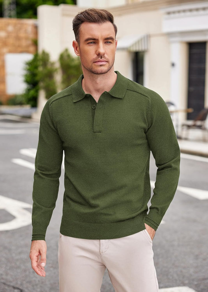 COOFANDY Polo Pullover Herren Pullover mit Polokragen Strick Poloshirt Langarm Business Pullover Win