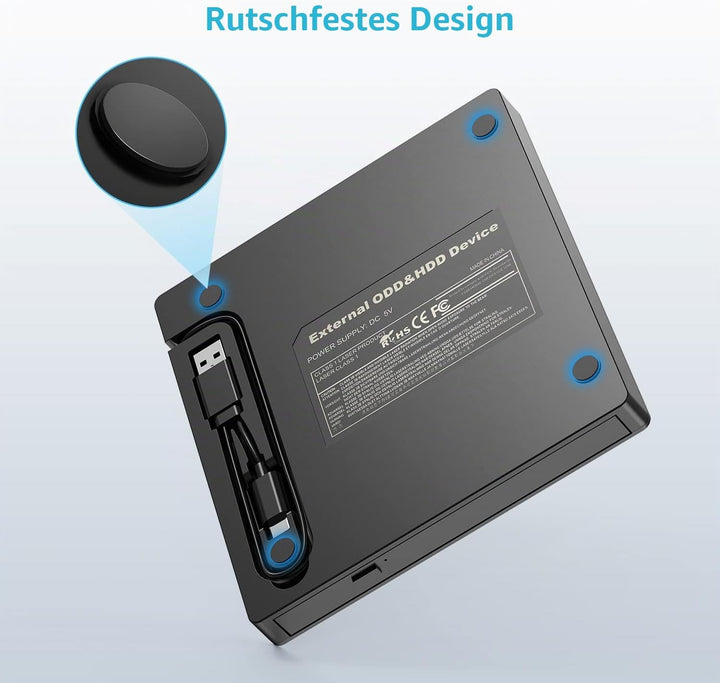 ORIGBELIE Externes DVD Laufwerk, ultraflacher CD-Brenner USB 3.0 mit 4 USB-Anschlüssen und 2 TF/SD-K
