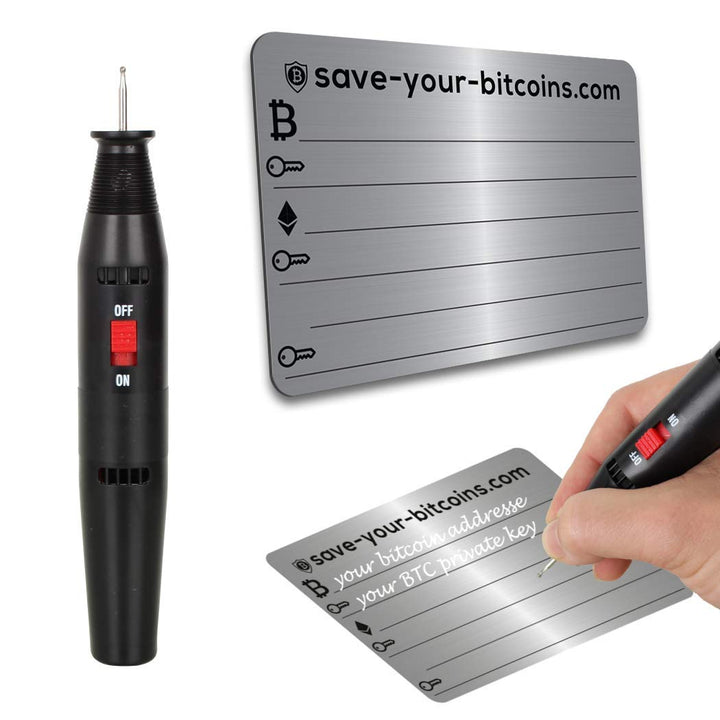 Save-Your-Bitcoins Private Key - Recovery Metallplatte aus Edelstahl (V4A), Kit mit 1 Platte + Gravi