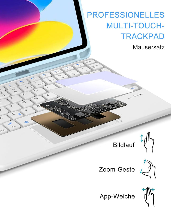 Hülle mit Tastatur und Touchpad für iPad 11./10. Generation (2025/2022) – QWERTZ Deutsch Bluetooth K