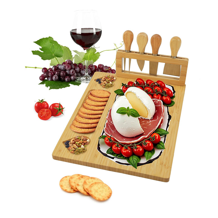 Käsebrett Set mit Käsewerkzeugen – Personalisiert Käsebrett Geschenkset, Herz-Design Bambus Servierp
