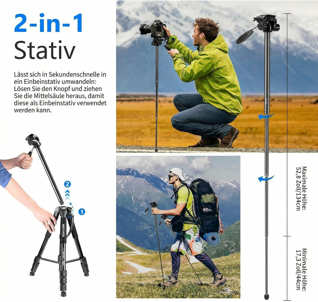NEEWER 2 in 1 Kamera Stativ und Einbeinstativ, 177cm tragbares Reisestativ aus Aluminiumlegierung mi