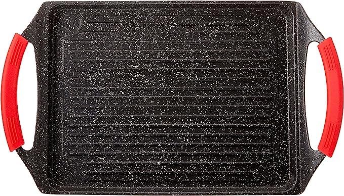ROYAL SWISS® Pro Grill – Rechteckige Induktions-Grillplatte 45 x 27 cm – Aluminiumguss mit Antihaftb