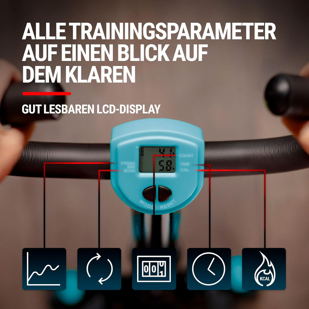 Hop-Sport Swing Side Stepper HS-055S mit verstellbarem Haltegriff Trainingsbändern Computer verstell