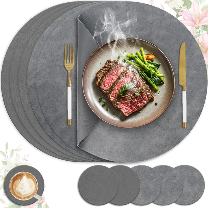 6er Set Tischset aus Leder-Imitat，Platzsets abwaschbar und wasserdicht，Platzdeckchen Lederoptik mit