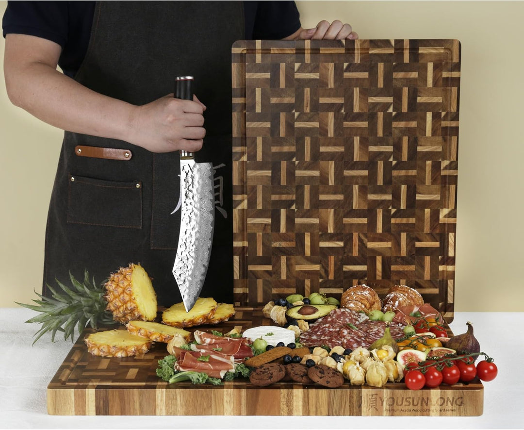 YOUSUNLONG Schneidebrett XXL Gross Akazienholz gemischt mit Eiche - 61x46x3.8 cm - Reversible Metzge