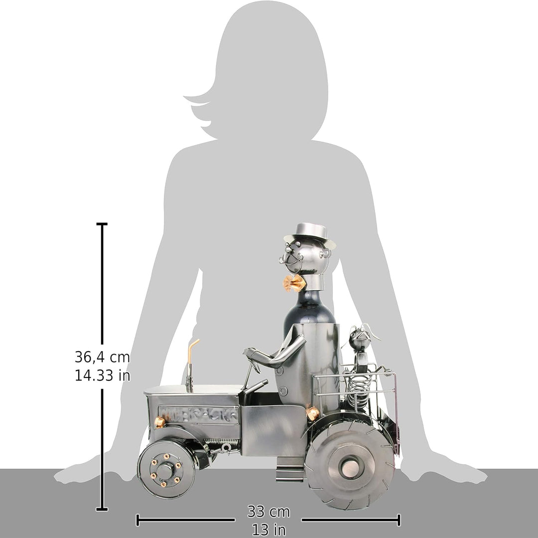 BRUBAKER Weinflaschenhalter Traktor mit Fahrer und Hund - Deko Objekt Trecker Schlepper aus Metall -