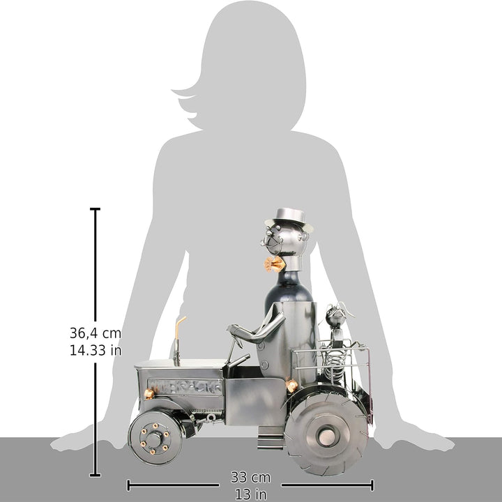 BRUBAKER Weinflaschenhalter Traktor mit Fahrer und Hund - Deko Objekt Trecker Schlepper aus Metall -