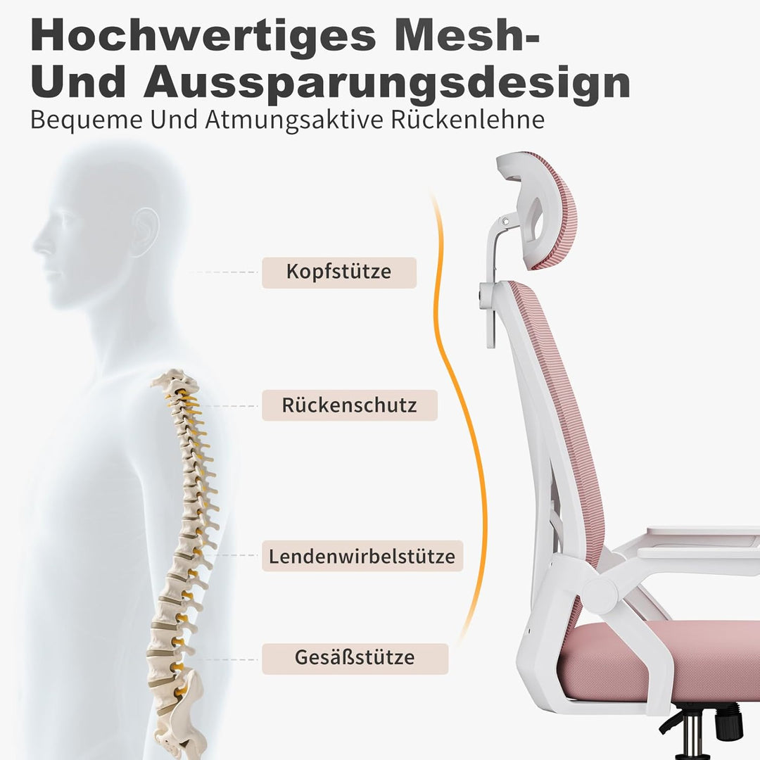 naspaluro Ergonomischer Bürostuhl, Schreibtischstuhl mit 90° Klappbaren Armlehnen, Einzigartige Lend