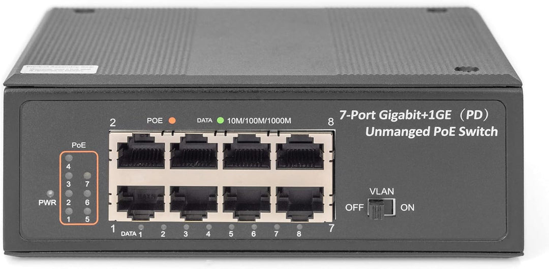 DIGITUS Industrieller 7-Port Gigabit PoE+ Switch mit 1 x PD-Port