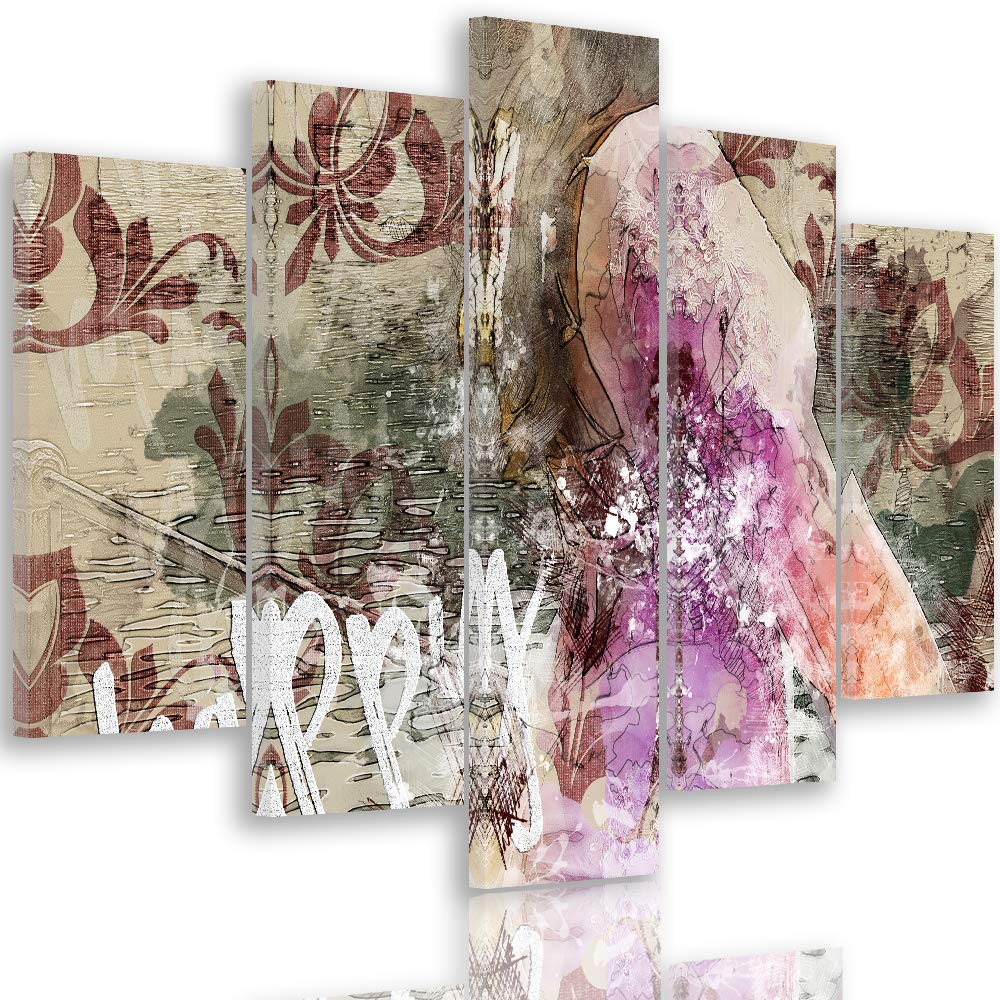 Feeby Leinwandbild 5 Teilig Abstraktion Bild Wanddeko Slogan Design Blumen bunt 200x100 cm Leinwandb