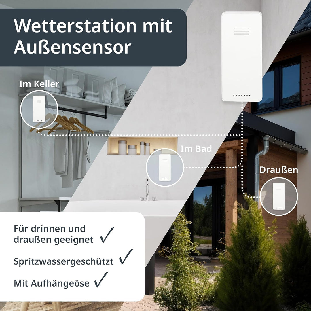 ADE Digitale Wetterstation Funk mit Aussensensor | Innen und Aussentemperatur | Luftfeuchtigkeitsmes