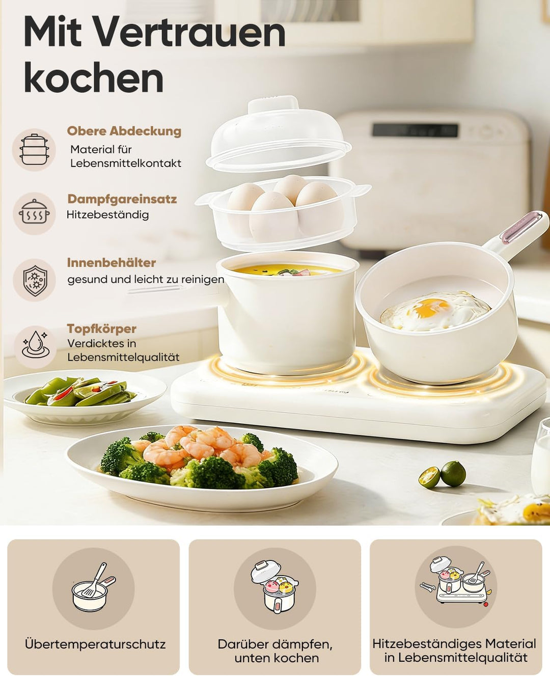 Kinder Elektro-Kochset mit Doppel Kochfeldern – Komplettes kinderküche zubehör inklusive Kochgeschir