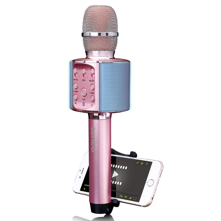 Lenco BMC-090 - Karaoke Mikrofon - Bluetooth V4.2 - Mit Smartphone-Halterung - 5 Watt RMS - LED Lich