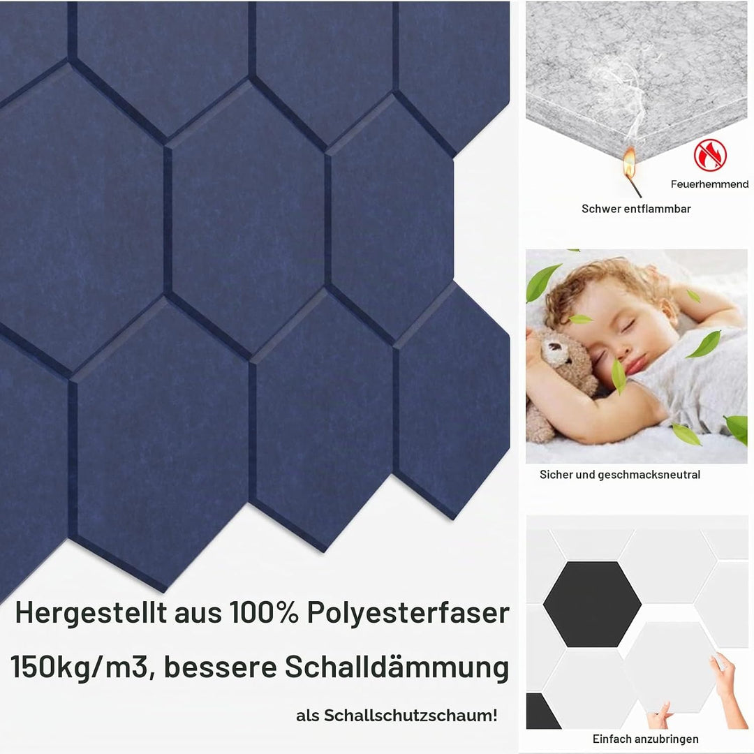 JBER 12 Pack Sechseck-Akustik-Paneele, schalldichter Schaumstoff selbstklebend, 30 X 26 X 1cm hochdi
