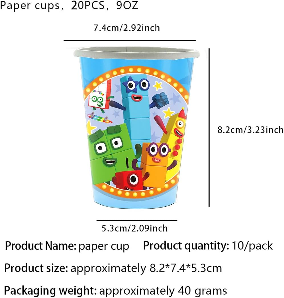 Doyomtoy Number Building Blocks Partygeschirr Set, Serve 20 Gäste Karikatur Zahlenbausteine Geburtst