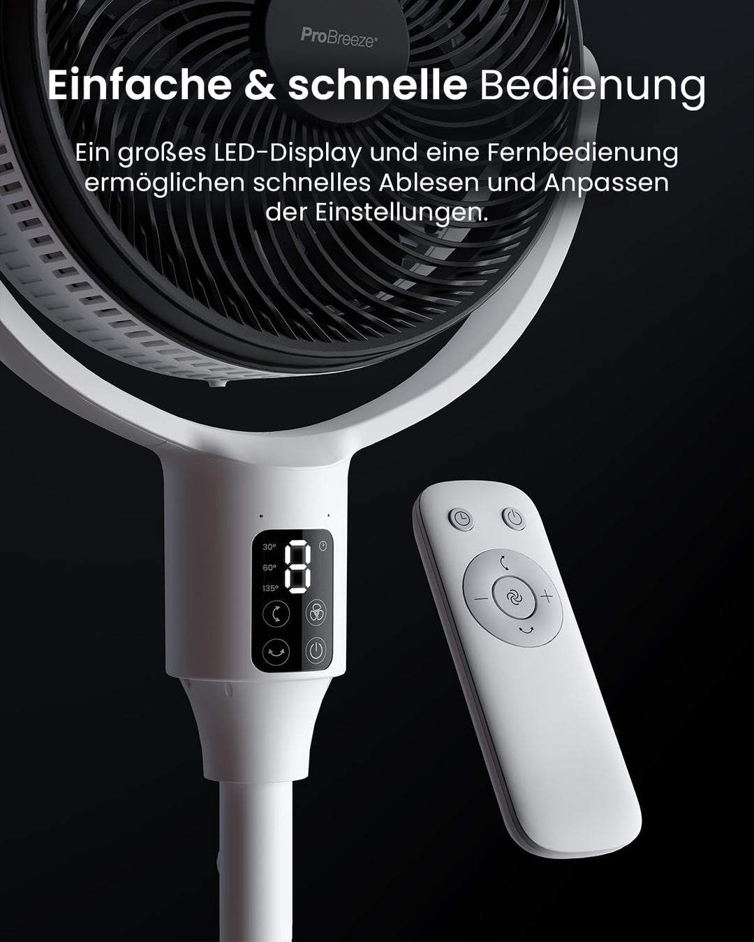 Pro Breeze AirFlo Plus Standventilator 109cm - Leiser Ventilator mit Fernbedienung, LED-Display – UL