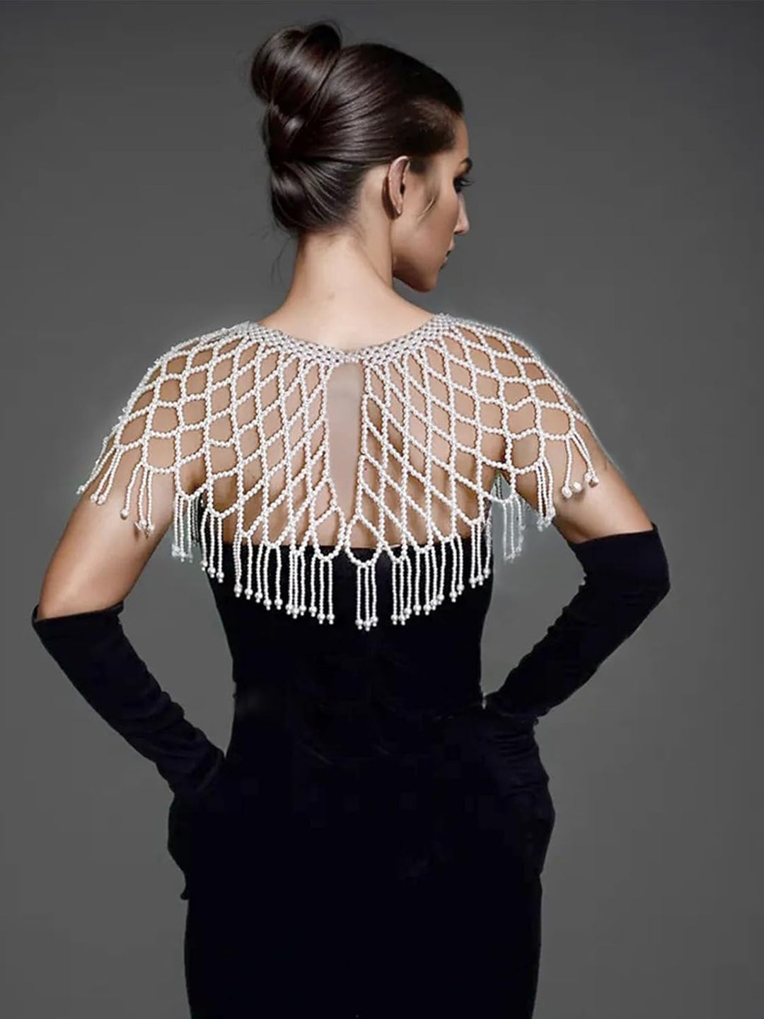 Vintage-Perlen-Umhang, Damenschal, Perlen-Capelet für Braut, Hochzeit, Steampunk-Kostüm Einheitsgrös