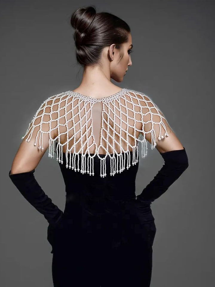 Vintage-Perlen-Umhang, Damenschal, Perlen-Capelet für Braut, Hochzeit, Steampunk-Kostüm Einheitsgrös