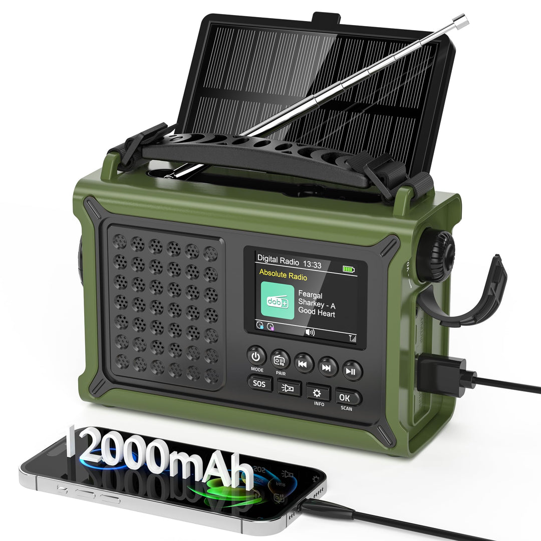 Kurbelradio DAB/DAB+/UKW mit 12000mAh Akku, Notfallradio mit 8500mm² Solarpanel, Handkurbel Blackout