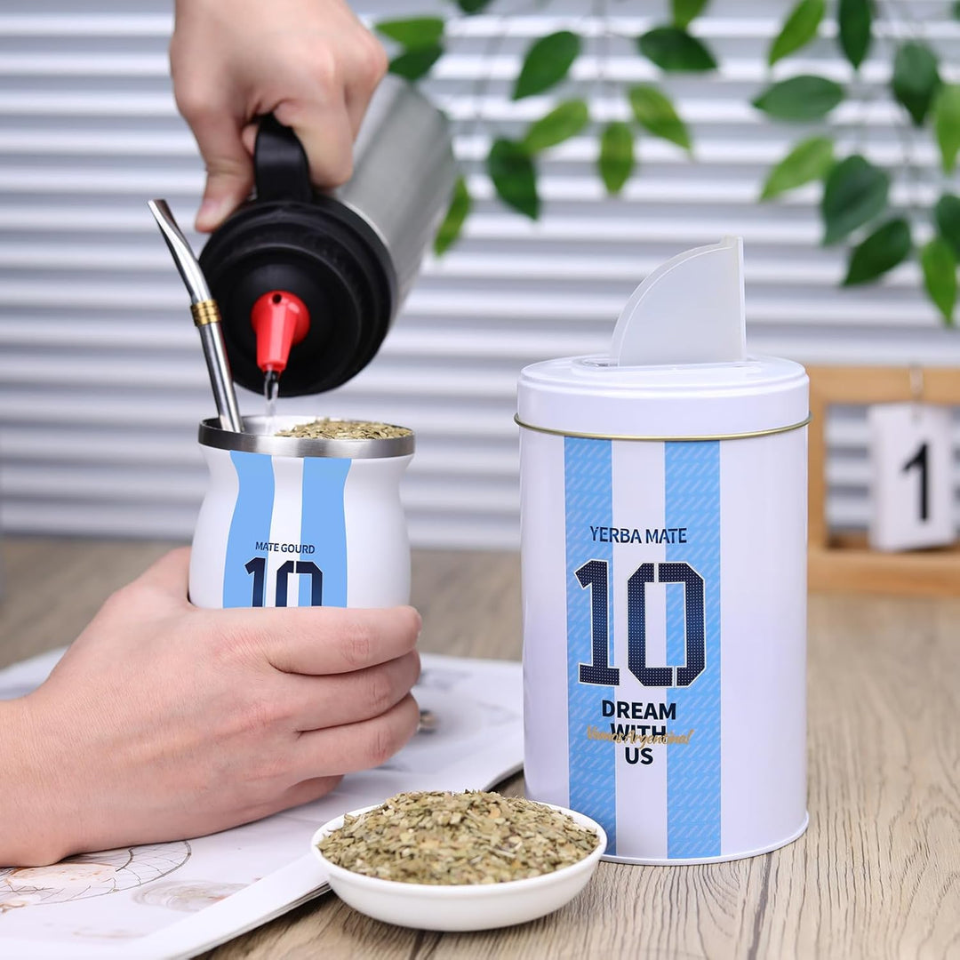 Cuopru Hochwertiges Yerba Mate Kürbis-Set – inklusive Argentinien-Kapitän Nr. 10 Mate Tasse und Yerb