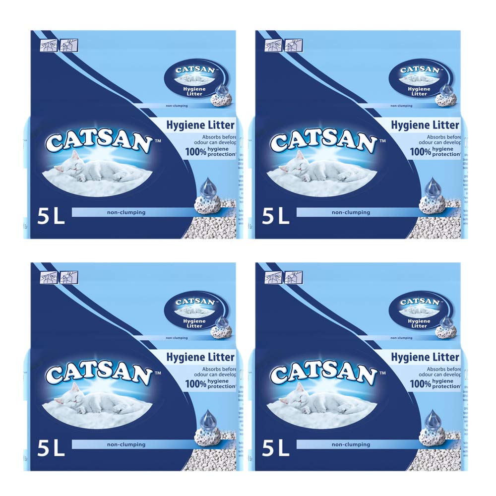 CATSAN Hygienische Katzenstreu - 4 Stück 5-Liter-Beutel für verbesserte Geruchskontrolle, schnelle S