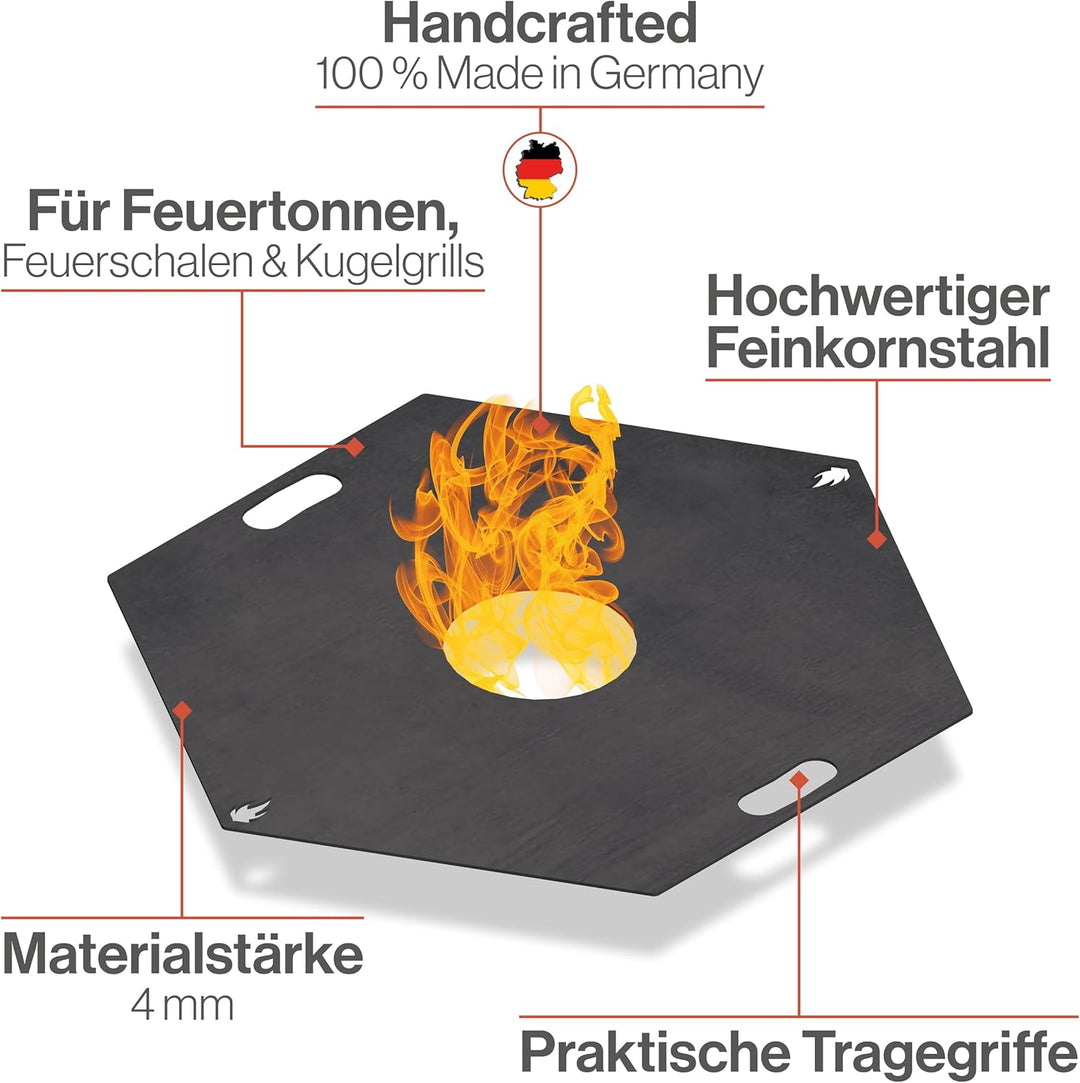 Feuerfest 123 - Feuerplatte Eckig [Ø 60 cm] - Für Feuertonnen, Kugelgrills & Feuerschalen - Universa