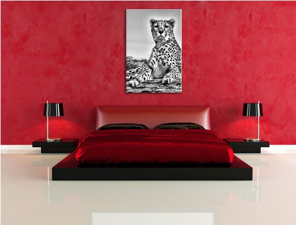 Pixxprint Gepard in Savanne als Leinwandbild | Grösse: 100x70 | Wandbild| Kunstdruck | fertig bespan