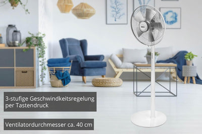 Unold 86820 Silverline Standventilator White - Weiss, 50 W, 3-stufige Geschwindkeitsregelung, Oszill