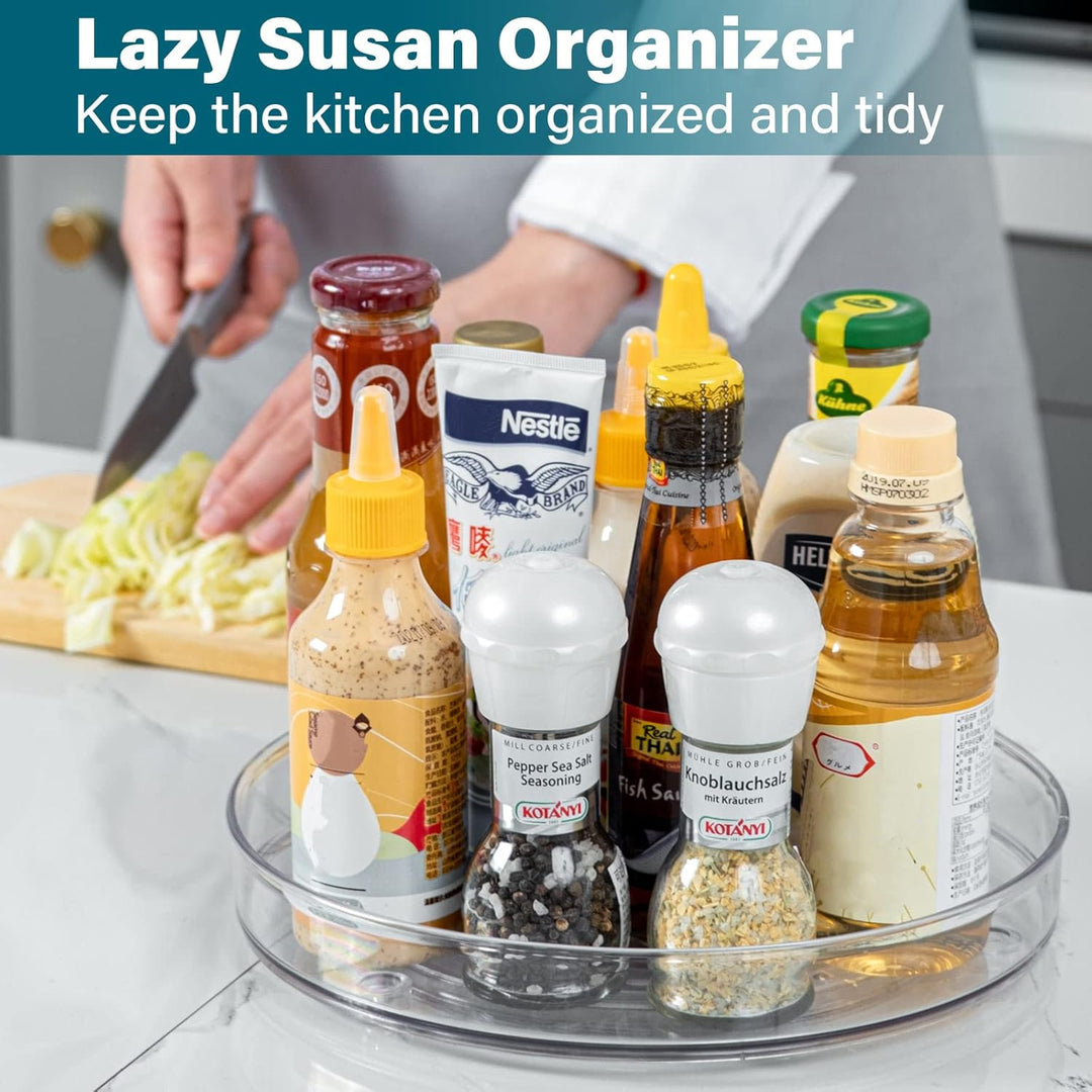 LUZOON Kühlschrank Organizer 2 Stück:27+23cm, Schrank Organizer Küchen Lazy Susan 360° Drehbarer Gew