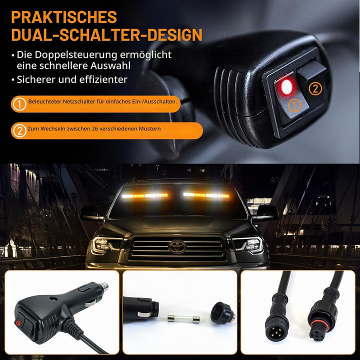 Dinfu 2 Stück 16,8-Zoll Blinken LED Warnleuchte Orange + weisses Leuchtfeuer, Sicherheitswarnleuchte