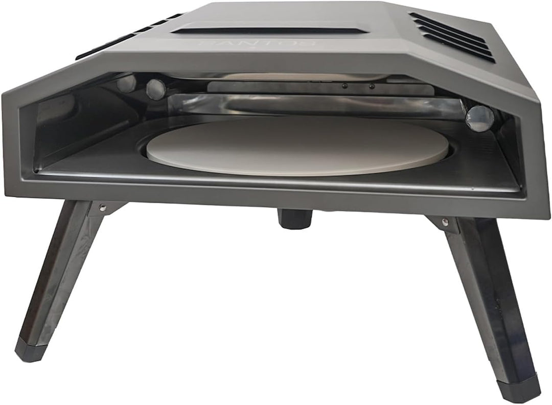 SANTOS Pizzaofen O-160 - inkl. innovativem Pizza-Drehteller & U-Brenner - Pizzastein Ø37cm- 360° Brä