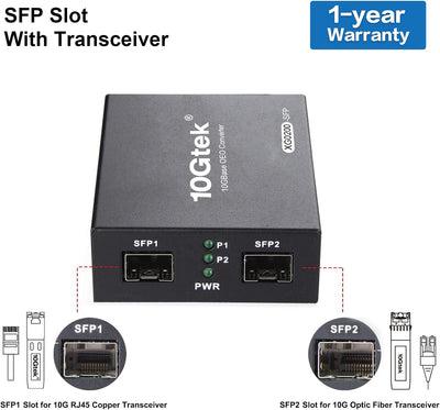 10Gtek® SFP+ Media Converter G0200-SFP (Kit #33), 10GBase-T Reach 30 Meters, SFP+ LR Module, 10 km,