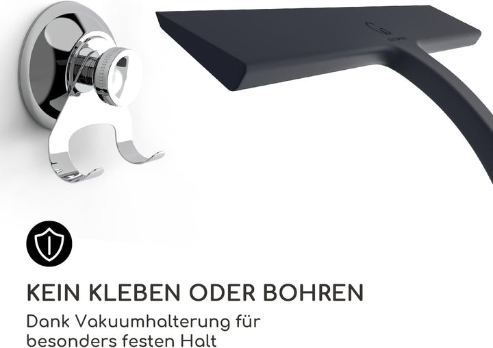 GÜTEWERK Duschabzieher Set mit Halter - schwarz 23 cm breit - ohne Bohren Silikon Abzieher Dusche Ba