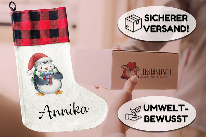 Personalisierte Weihnachtssocken - 40cm x 30cm - Weihnachtsstrumpf zum Nikolaus oder Weihnachten - N