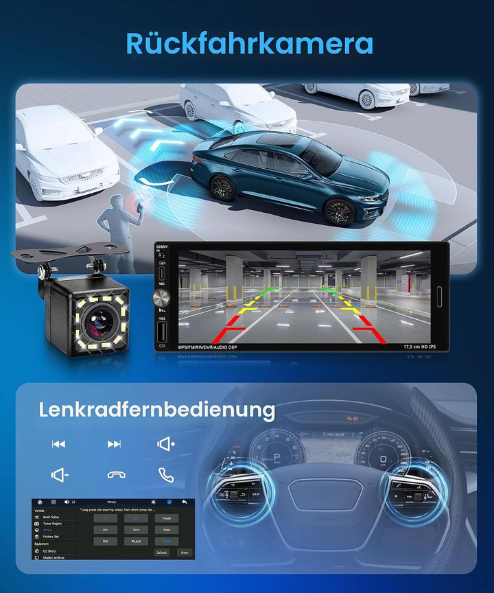 Rimoody Autoradio 1 Din mit Wireless Carplay Android Auto, 6.9 Zoll 1 Din Autoradio Bluetooth Kompat