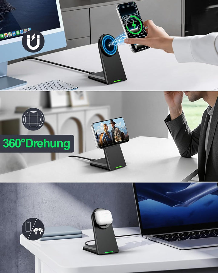 NANAMI 25W MagSafe Ladegerät mit 30W USB-C Adapter, Superschnell Desktop Wirelss Charger, Magnetisch