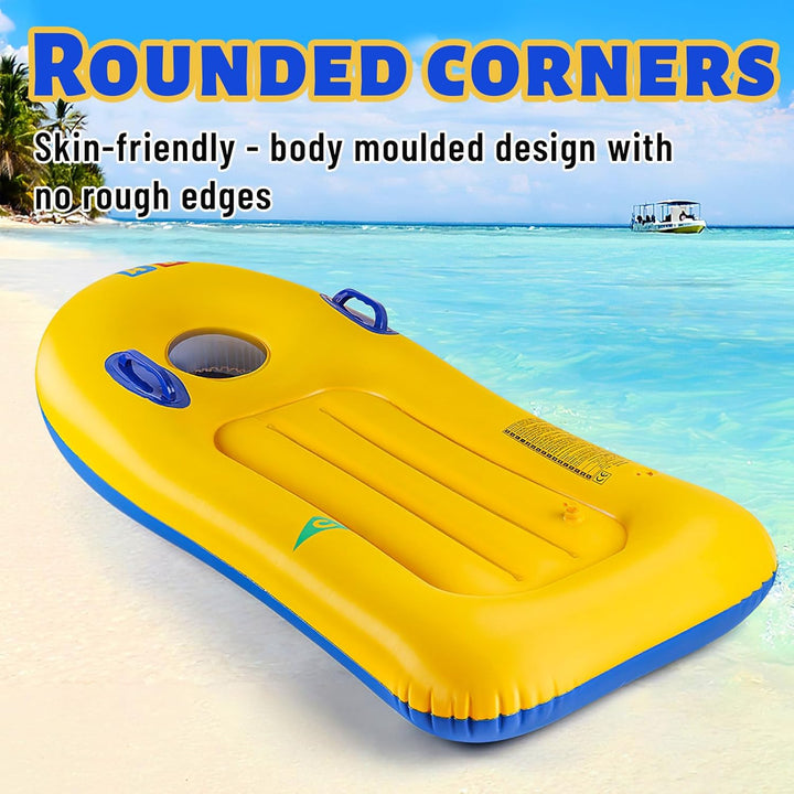 Schwimmbrett Bodyboard Aufblasbar, dellyy 110 x 48cm Surfbrett Bodyboard mit Griffen, Schwimmhilfe A