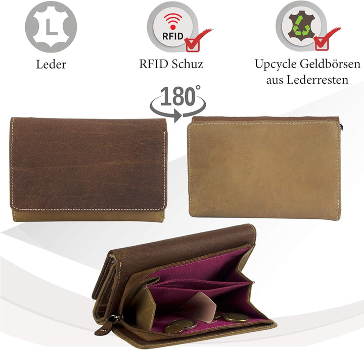 Sunsa Geldbörse. Damen grosse Geldbeutel. Leder Portemonnaie mit RFID Schutz. Brieftasche mit viele