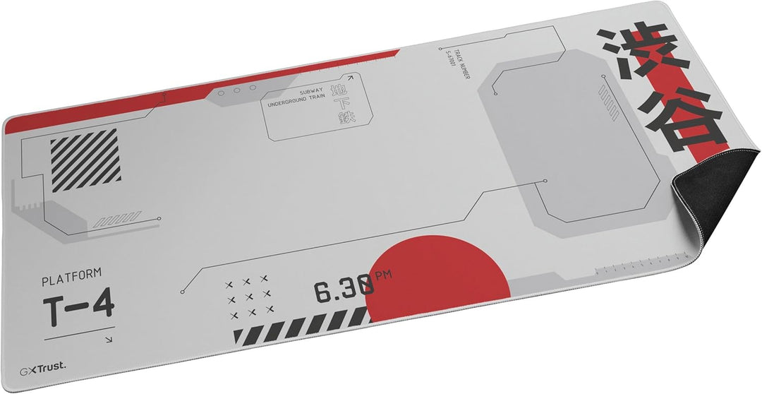 GXTrust 759 Gaming Mauspad XXL Japan Weiss, Mauspad 900x400 mm mit Vernähter Rand, Optimierte Gewebe