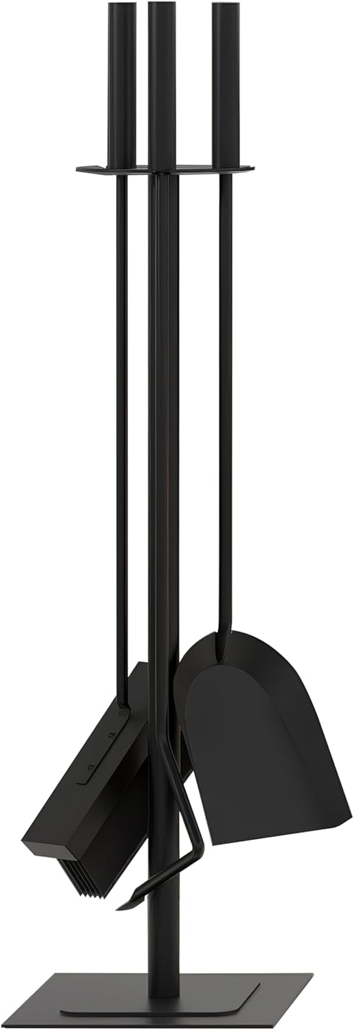 Kingson Kaminzubehör mit Bürste, Schürhaken und Schaufel, Kaminbegleiter-Set, 15 x 15 x 60 cm, 4-tei