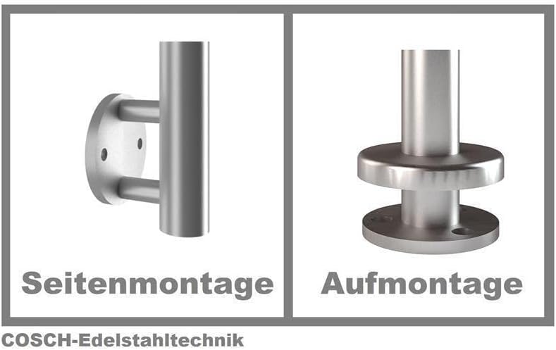 Edelstahl Treppengeländer Seitenmontage, 2m lang, 0,9m hoch, Aussengeländer, je 2 Pfosten + 4 Querst