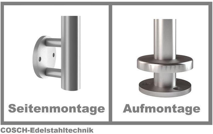 Edelstahl Treppengeländer Aufmontage, 1,9m lang, 0,9m hoch, Aussengeländer, je 2 Pfosten + 2 Querstr