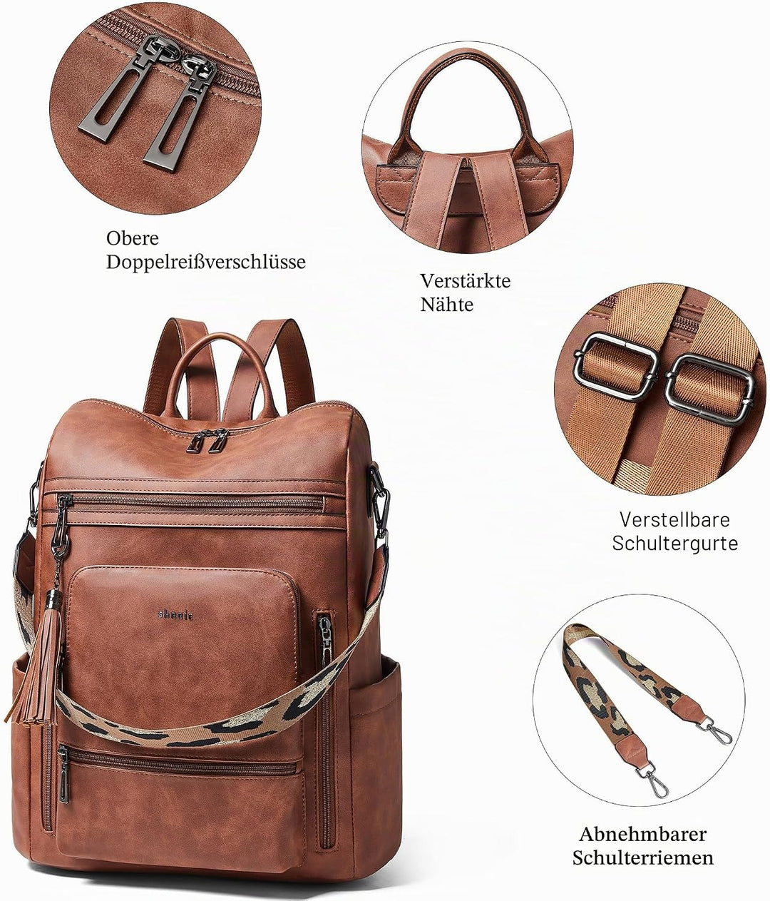 Shrrie rucksack damen elegant geeignet für 15,6Zoll-Notebooks Langlebig wasserdicht Damen aus Leder