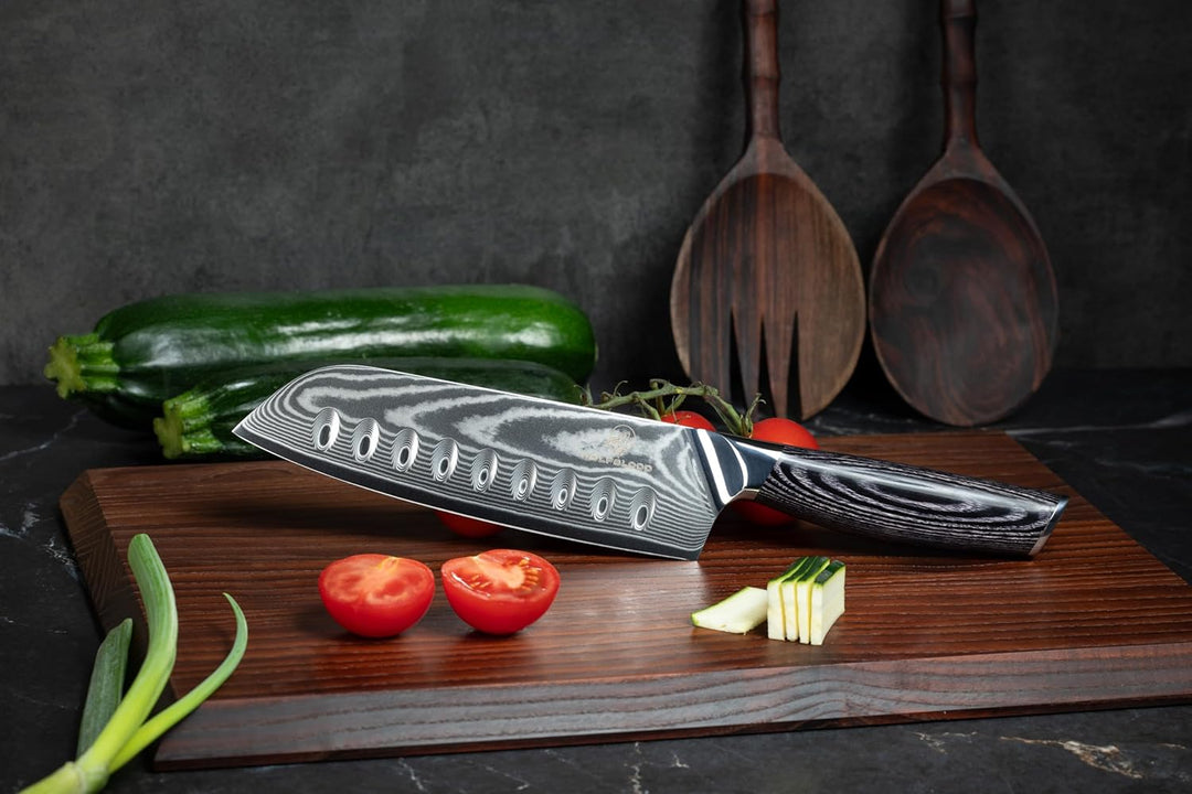 Wolfblood PRO Damastmesser Damast-Küchenmesser XL(31cm) Profi Santoku Messer aus echtem 67 Lagen Dam